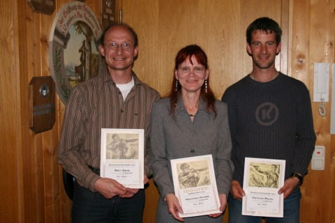(von links): Alois Spie (1. LG Profirunde), Christiane Cischek (1. LG Hobbyrunde), Christian Martin (1. LP Profirunde); es fehlt Uschi Liliom
